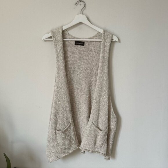 Eskandar Cotton Linen Blend Rolled Open Front Sweater Vest One Size - Picture 1 of 9